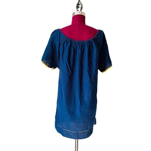 Women's J Crew Navy Boho Shift Dress Cover Up Tassel Tie Size M - Picture 3 of 10